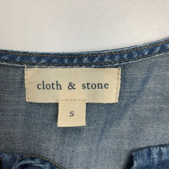 Cloth & Stone Shirt Womens S Small Blue Chambray Lace Up Long Sleeve Tencel Top - Picture 9 of 13